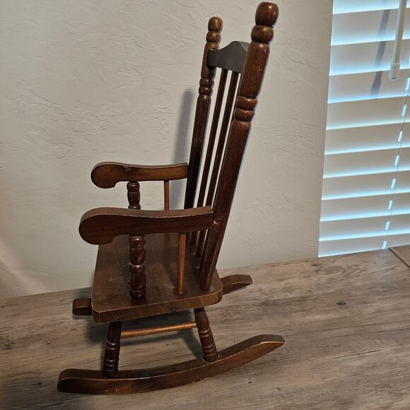 Vintage Wood Mini Rocking Chair 90s Cottage Decor Doll Chair Plant Holder Rustic - Picture 7 of 16